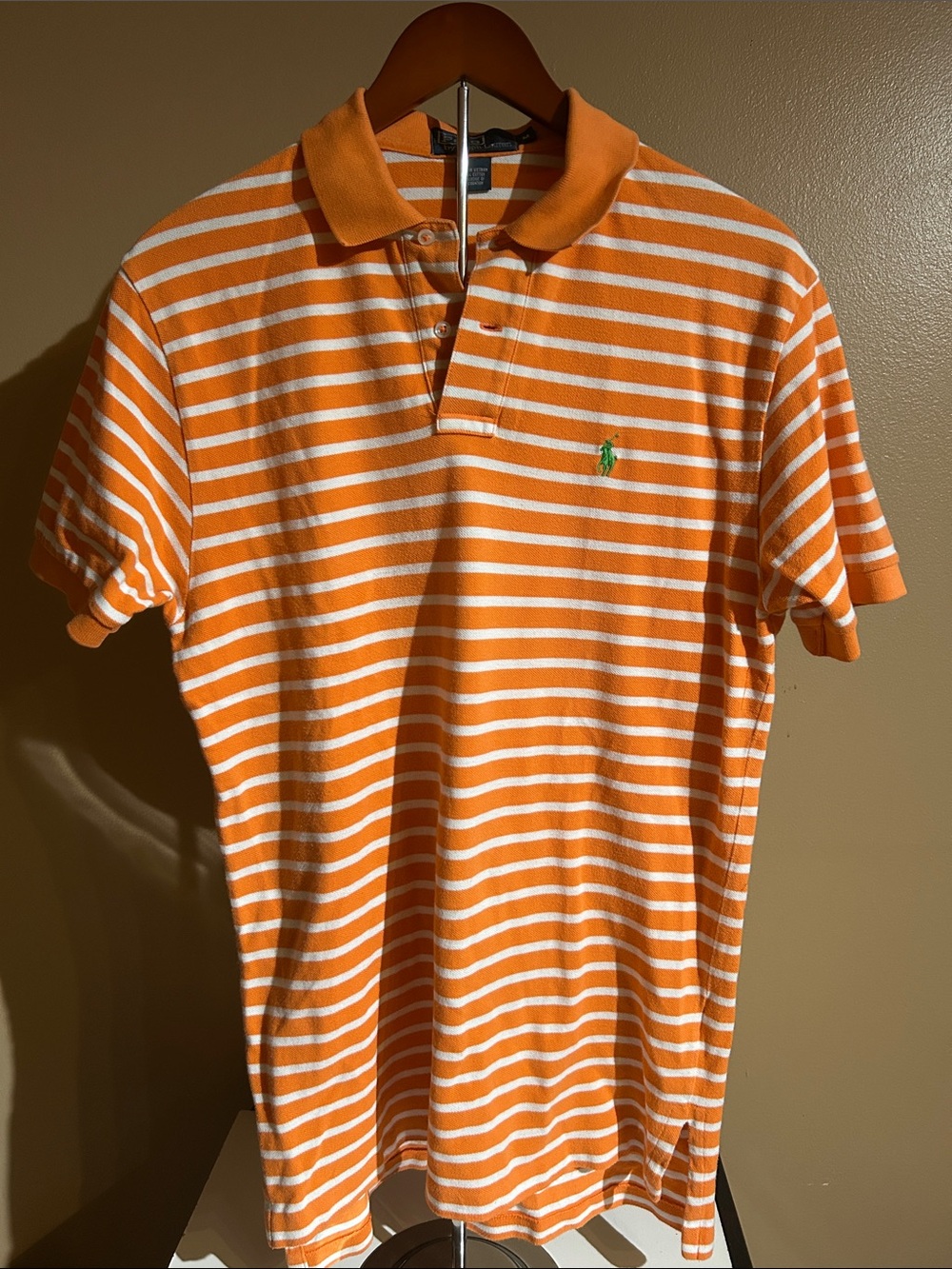Ralph Lauren Orange & White Striped Polo with Green Pony